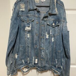 KDNK Los Angeles Distressed Ripped Denim Jacket SZ Large
